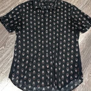 John Varvatos USA Skull Pattern Men’s M Button Down Short Sleeve (needs mending)
